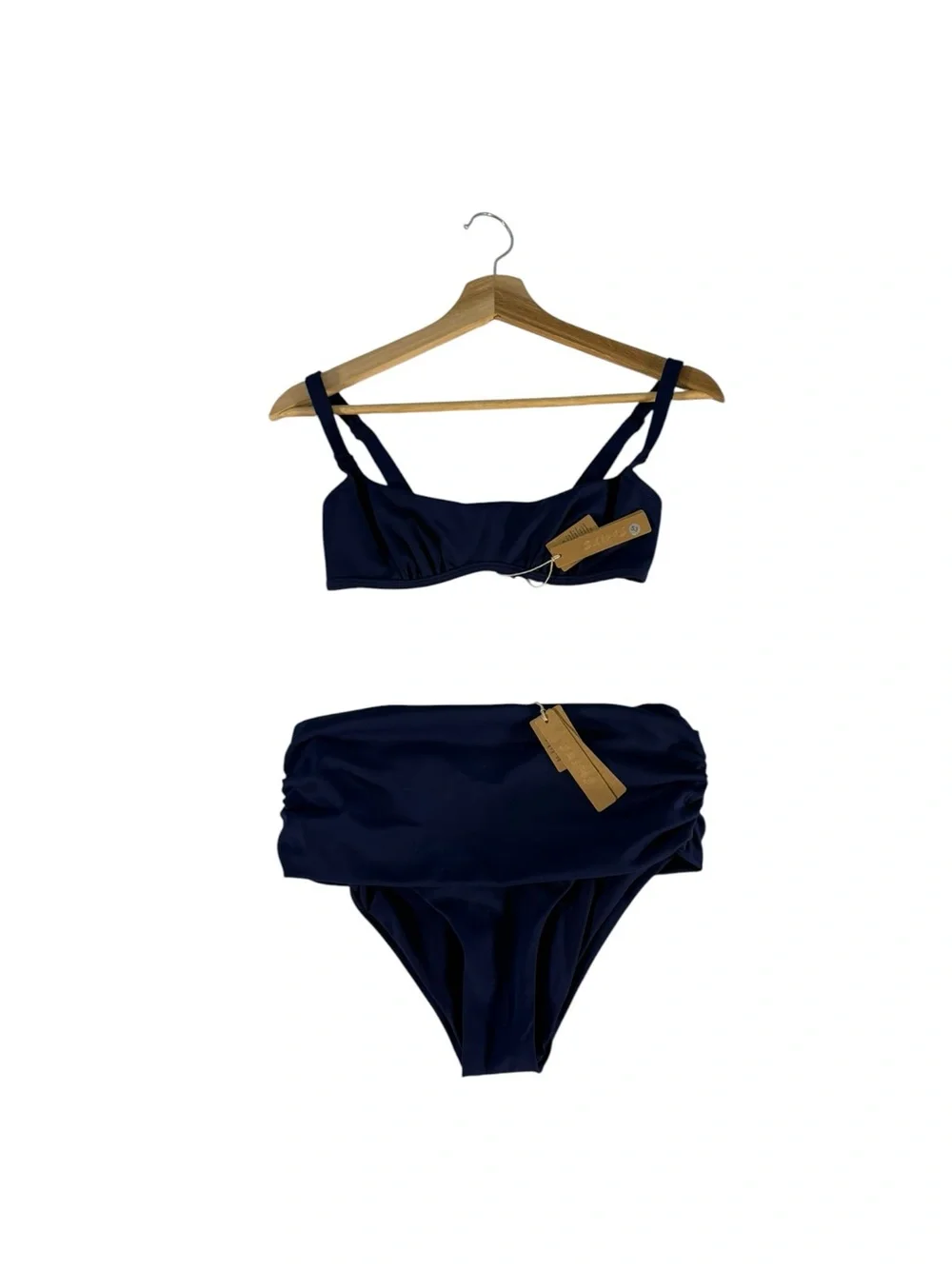 SKIMS Swim Navy Blue Bikini Set XXS Ruched High Waist Two Piece NWT